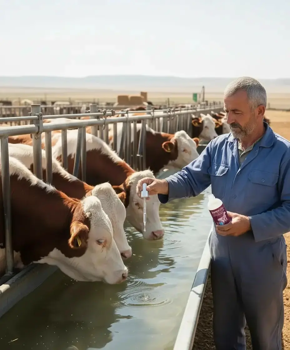 Su oluğuna katılır; bütün besi sürüsü aynı anda alır